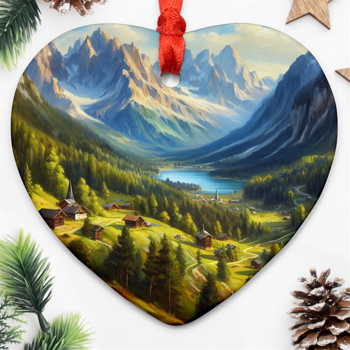 Forest Landscape Nature Trees Ornament (Heart)