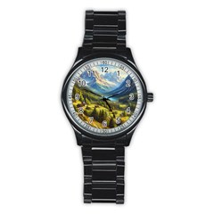 Forest Landscape Nature Trees Stainless Steel Round Watch by Salmanaz77