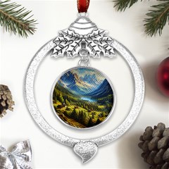 Forest Landscape Nature Trees Metal Silver X mas Leaves Round Ornament by Salmanaz77