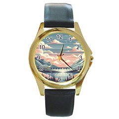 Artwork Painting Sculpture Nature Round Gold Metal Watch by Salmanaz77