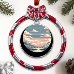 Artwork Painting Sculpture Nature Metal Red Ribbon Round Ornament