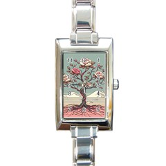 Roses Flowers Bloom Nature Blossom Rectangle Italian Charm Watch by Salmanaz77