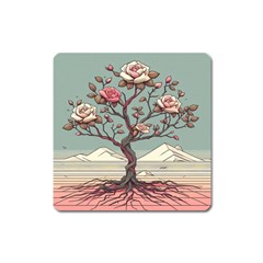 Roses Flowers Bloom Nature Blossom Square Magnet by Salmanaz77