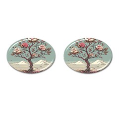 Roses Flowers Bloom Nature Blossom Cufflinks (oval)