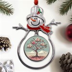 Roses Flowers Bloom Nature Blossom Metal Snowman Ornament Front