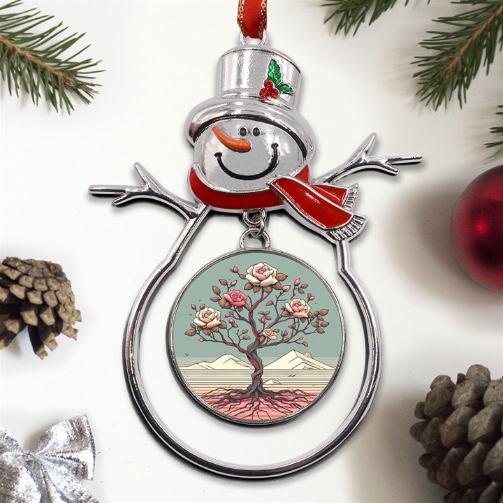 Roses Flowers Bloom Nature Blossom Metal Snowman Ornament