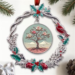 Roses Flowers Bloom Nature Blossom Metal X mas Wreath Holly Leaf Ornament