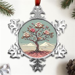 Roses Flowers Bloom Nature Blossom Metal Small Snowflake Ornament