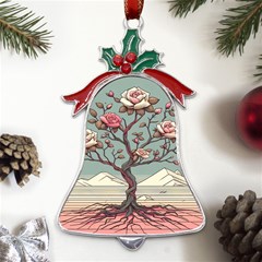 Roses Flowers Bloom Nature Blossom Metal Holly Leaf Bell Ornament