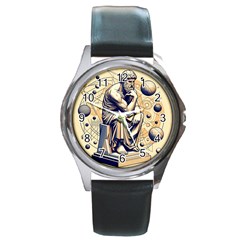 Thinker Sculpture Design Geometric Round Metal Watch by Salmanaz77