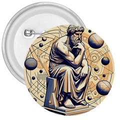 Thinker Sculpture Design Geometric 3  Buttons by Salmanaz77