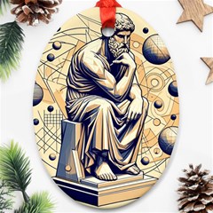 Thinker Sculpture Design Geometric Ornament (oval)