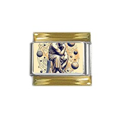 Thinker Sculpture Design Geometric Gold Trim Italian Charm (9mm)