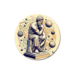 Thinker Sculpture Design Geometric Magnet 3  (round) by Salmanaz77