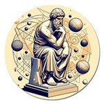 Thinker Sculpture Design Geometric Magnet 5  (Round) Front