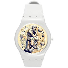 Thinker Sculpture Design Geometric Round Plastic Sport Watch (m) by Salmanaz77