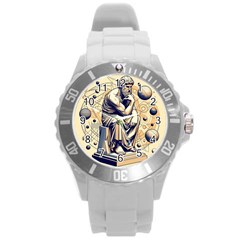 Thinker Sculpture Design Geometric Round Plastic Sport Watch (l)