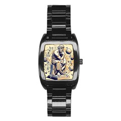 Thinker Sculpture Design Geometric Stainless Steel Barrel Watch by Salmanaz77