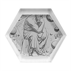 Thinker Sculpture Design Geometric Hexagon Wood Jewelry Box