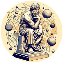 Thinker Sculpture Design Geometric Wooden Puzzle Round by Salmanaz77