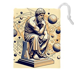 Thinker Sculpture Design Geometric Drawstring Pouch (4xl)