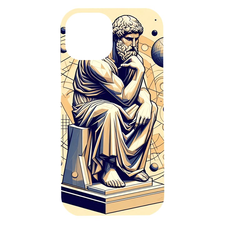 Thinker Sculpture Design Geometric iPhone 15 Plus Black UV Print PC Hardshell Case