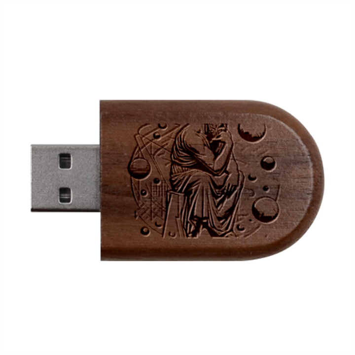 Thinker Sculpture Design Geometric Wood Oval USB Flash Drive