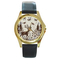 Artwork Graffiti Painting Creative Round Gold Metal Watch by Salmanaz77