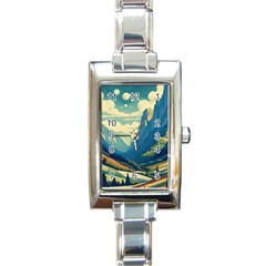 Mountains Nature Forest Landscape Rectangle Italian Charm Watch