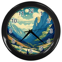 Mountains Nature Forest Landscape Wall Clock (black) by Salmanaz77