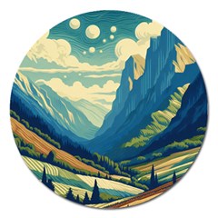 Mountains Nature Forest Landscape Magnet 5  (round)