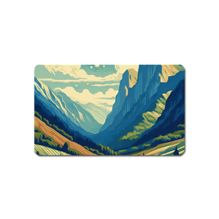 Mountains Nature Forest Landscape Magnet (Name Card)