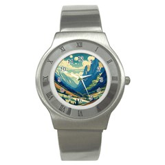 Mountains Nature Forest Landscape Stainless Steel Watch