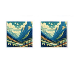 Mountains Nature Forest Landscape Cufflinks (square)