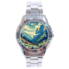 Mountains Nature Forest Landscape Stainless Steel Analogue Watch by Salmanaz77