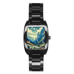 Mountains Nature Forest Landscape Stainless Steel Barrel Watch by Salmanaz77