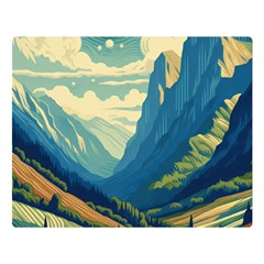 Mountains Nature Forest Landscape Two Sides Premium Plush Fleece Blanket (large)