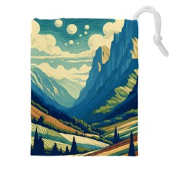 Mountains Nature Forest Landscape Drawstring Pouch (4xl) by Salmanaz77