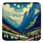 Mountains Nature Forest Landscape Square Glass Fridge Magnet (4 pack) Front