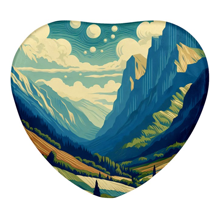 Mountains Nature Forest Landscape Heart Glass Fridge Magnet (4 pack)