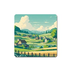 Countryside Meadow Rural Bloom Square Magnet by Salmanaz77