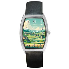 Countryside Meadow Rural Bloom Barrel Style Metal Watch