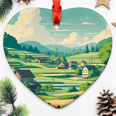 Countryside Meadow Rural Bloom Heart Ornament (two Sides)