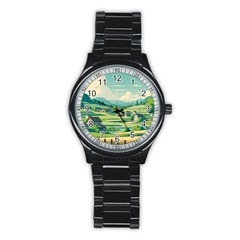 Countryside Meadow Rural Bloom Stainless Steel Round Watch by Salmanaz77