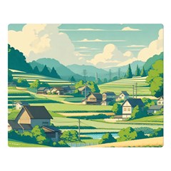 Countryside Meadow Rural Bloom Two Sides Premium Plush Fleece Blanket (large)