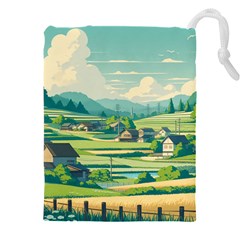 Countryside Meadow Rural Bloom Drawstring Pouch (4xl) by Salmanaz77