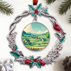 Countryside Meadow Rural Bloom Metal X mas Wreath Holly Leaf Ornament