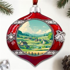 Countryside Meadow Rural Bloom Metal Snowflake And Bell Red Ornament