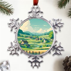 Countryside Meadow Rural Bloom Metal Large Snowflake Ornament by Salmanaz77