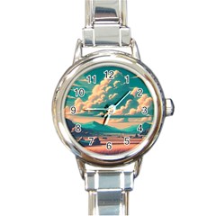 Mountains Countryside Agriculture Round Italian Charm Watch